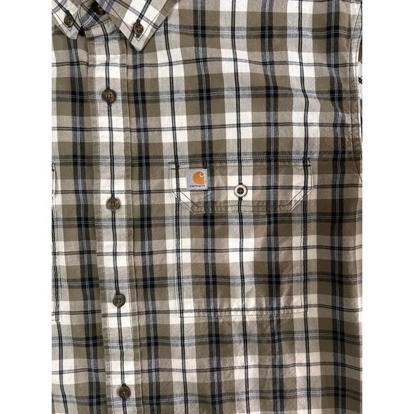 Carhartt Men’s Short Sleeve Button Up Plaid Relaxed Fit Shirt Brown Cotton XL - Picture 3 of 7